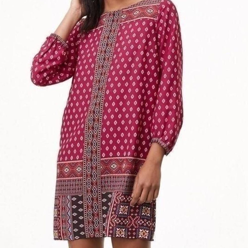Loft Aztec Mosaic shift patchwork printed dress size medium